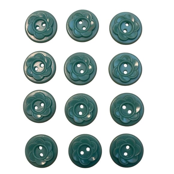 Vtg Colt Set Of 12 Flower Design 5/8” Green Early Plastic 2-Hole Buttons #28 - Picture 1 of 13